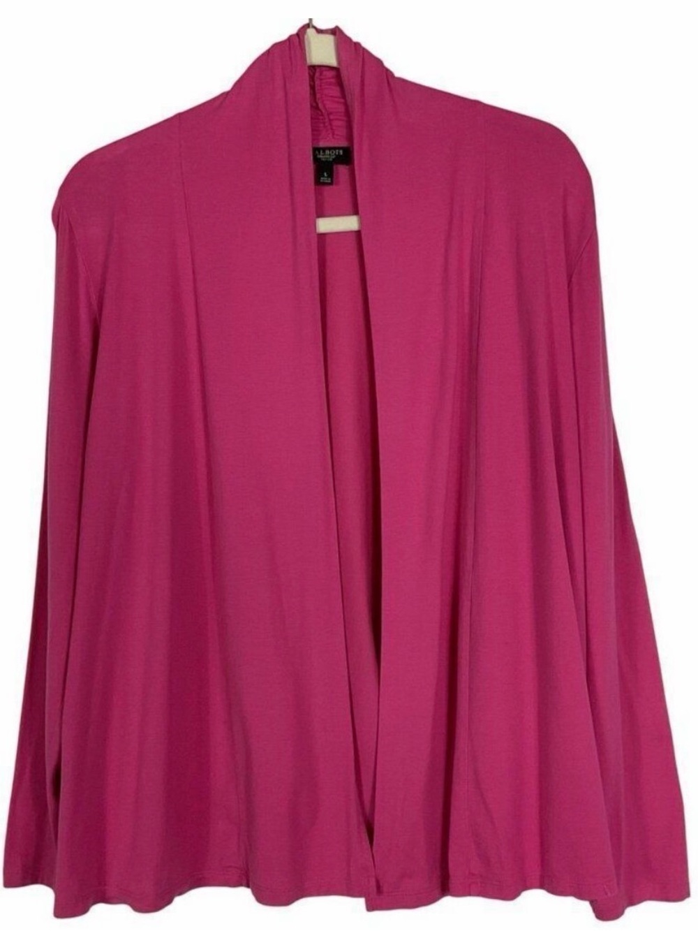 Talbots Open Cardigan, Pink (raspberry color), 92% Pima Cotton/8% Spandex, large